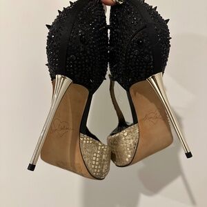 Sam Edelman 'Scarlett' Studded Gold /Black T Strap Heels Size 10.5